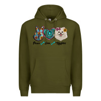 Army Green peace love pomeranian Premium Hoodie - RanaPortraitStore