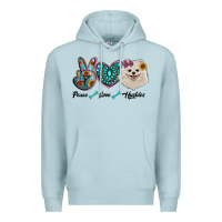 Blue Mist peace love pomeranian Premium Hoodie - RanaPortraitStore