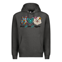 Charcoal Heather peace love pomeranian Premium Hoodie - RanaPortraitStore