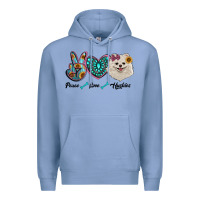 Colony Blue peace love pomeranian Premium Hoodie - RanaPortraitStore