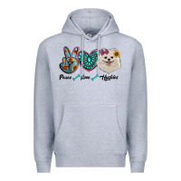 Heather Grey peace love pomeranian Premium Hoodie - RanaPortraitStore