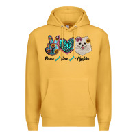 Mustard peace love pomeranian Premium Hoodie - RanaPortraitStore