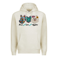 Oatmeal Heather peace love pomeranian Premium Hoodie - RanaPortraitStore