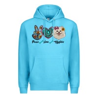 Ocean Blue peace love pomeranian Premium Hoodie - RanaPortraitStore