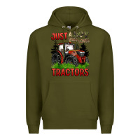 Army Green just a boy who loves tractors red tractor Premium Hoodie - BarkalooDesign