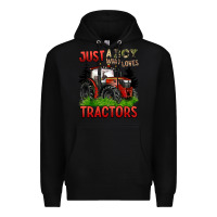Black just a boy who loves tractors red tractor Premium Hoodie - BarkalooDesign