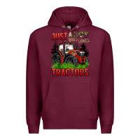 Burgundy just a boy who loves tractors red tractor Premium Hoodie - BarkalooDesign