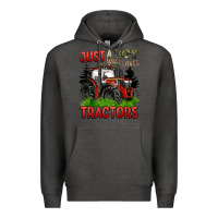 Charcoal Heather just a boy who loves tractors red tractor Premium Hoodie - BarkalooDesign