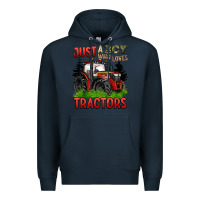 Navy just a boy who loves tractors red tractor Premium Hoodie - BarkalooDesign