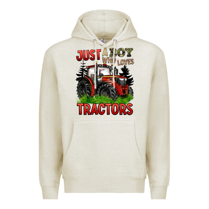 Just A Boy Who Loves Tractors Red Tractor Premium Hoodie by BarkalooDesign | Teevron