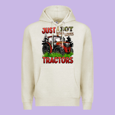 Just A Boy Who Loves Tractors Red Tractor Premium Hoodie Designed By Barkaloodesign