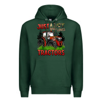 Sports Green just a boy who loves tractors red tractor Premium Hoodie - BarkalooDesign