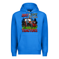True Royal just a boy who loves tractors red tractor Premium Hoodie - BarkalooDesign