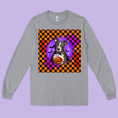 Halloween American Pitbull Terrier Long Sleeve Tee Designed By Lillyallendesigns