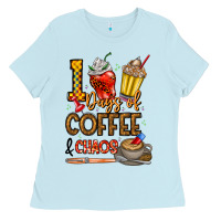 Baby Blue 100. Days Of Coffee  Chaos Ladies Tee - CowhideDigitalArt