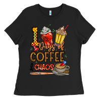 Black 100. Days Of Coffee  Chaos Ladies Tee - CowhideDigitalArt