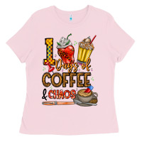 Bubblegum Pink 100. Days Of Coffee  Chaos Ladies Tee - CowhideDigitalArt