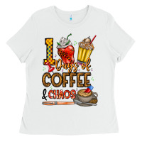 White 100. Days Of Coffee  Chaos Ladies Tee - CowhideDigitalArt