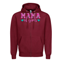 Burgundy mama of girls floral pattern turquoise heart Zipper Hoodie - Jasminsmagicworld