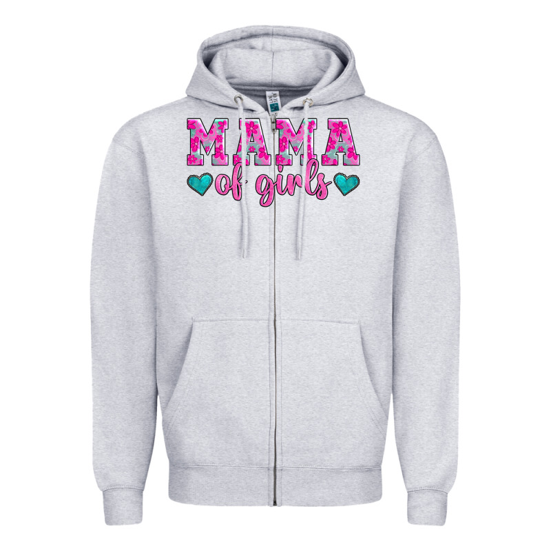 Mama Of Girls Floral Pattern Turquoise Heart Zipper Hoodie by Jasminsmagicworld | Teevron