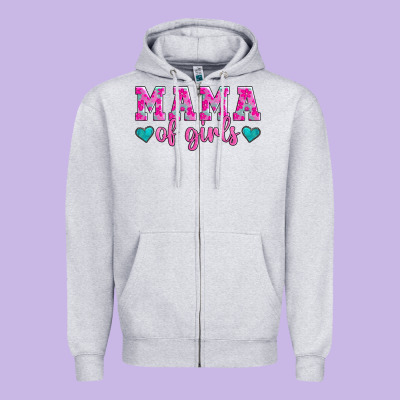 Mama Of Girls Floral Pattern Turquoise Heart Zipper Hoodie Designed By Jasminsmagicworld