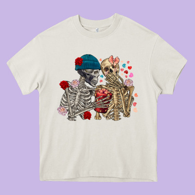 Skeleton Couple Valentine's Day Heavy Core Tee Designed By Fadigitalartstudio