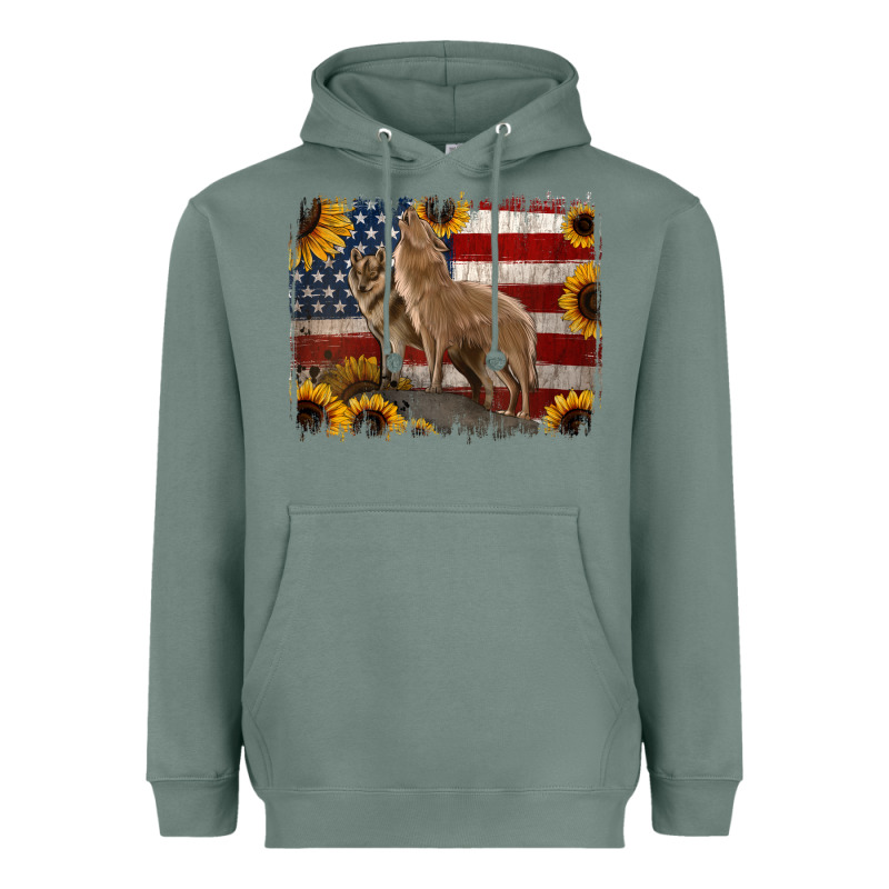 American Th Of July Wolves Heavyweight Hoodie by Jasminsmagicworld | Teevron