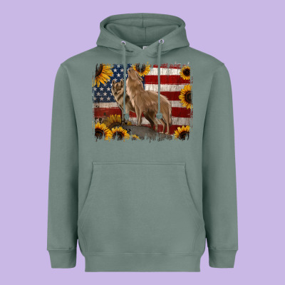 American Th Of July Wolves Heavyweight Hoodie Designed By Jasminsmagicworld