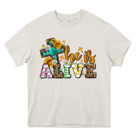 Cream Easter Day He is alive with cross Heavy Core Tee - OliviaCreatesArt