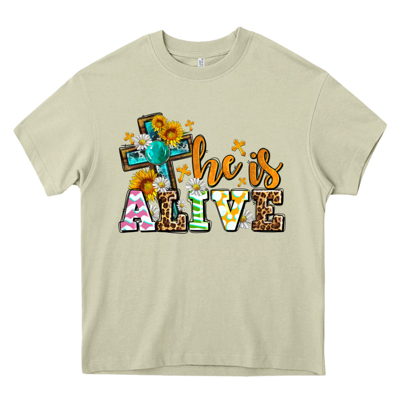 Easter Day He Is Alive With Cross Heavy Core Tee by OliviaCreatesArt | Teevron