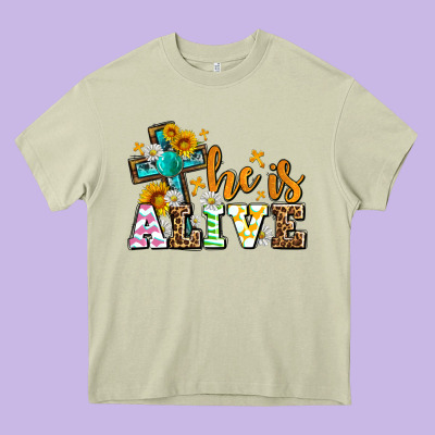 Easter Day He Is Alive With Cross Heavy Core Tee Designed By Oliviacreatesart
