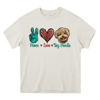 Cream Peace Love Toy Poodle Heavy Core Tee - Jasminsmagicworld