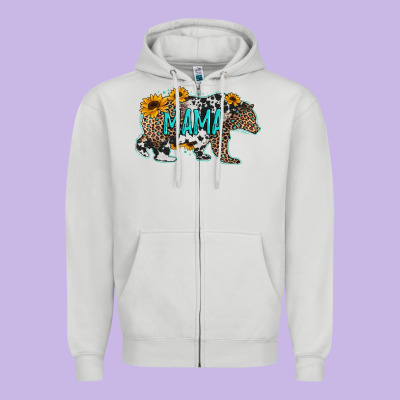 Mama Bear Sunflowers Leopard Cowhide Mother's Day Zipper Hoodie Designed By Jasminsmagicworld