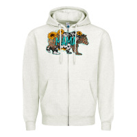 Oatmeal Heather mama bear sunflowers leopard cowhide mother's day Zipper Hoodie - Jasminsmagicworld