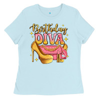 Baby Blue birthday diva pink and gold glitter Ladies Tee - LillyAllenDesigns