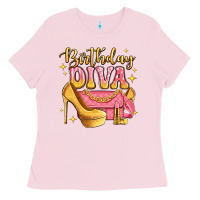 Bubblegum Pink birthday diva pink and gold glitter Ladies Tee - LillyAllenDesigns