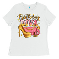White birthday diva pink and gold glitter Ladies Tee - LillyAllenDesigns