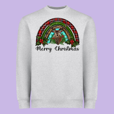 Reindeer Rainbow Christmas Heavyweight Sweatshirt Designed By Ranaportraitstore