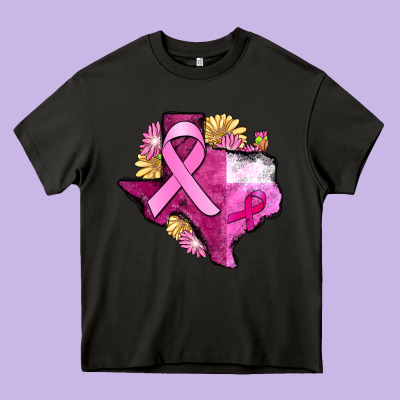 Texas Cancer Awareness Map Heavy Core Tee Designed By Fadigitalartstudio