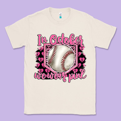 In October We Wear Pink Baseball Classic Tee Designed By Barkaloodesign