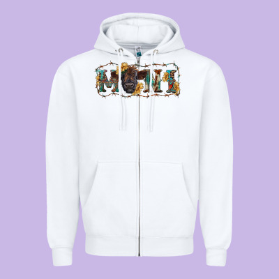Western Mini Black Highland Calf Zipper Hoodie Designed By Ranaportraitstore