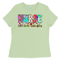 Matcha Nurse Coffee Scrubs Rubber Gloves Ladies Tee - CowhideDigitalArt