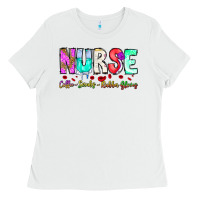 White Nurse Coffee Scrubs Rubber Gloves Ladies Tee - CowhideDigitalArt