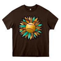 Chocolate Brown Softball Sunflower Heavy Core Tee - Jasminsmagicworld
