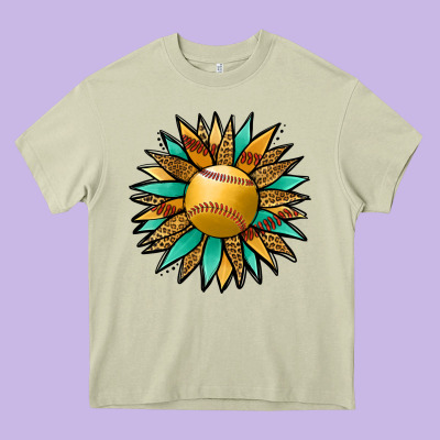Softball Sunflower Heavy Core Tee Designed By Jasminsmagicworld