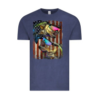 Vintage Denim American Flag With Bass Fish Vintage Tee - LillyAllenDesigns