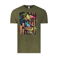 Vintage Olive American Flag With Bass Fish Vintage Tee - LillyAllenDesigns