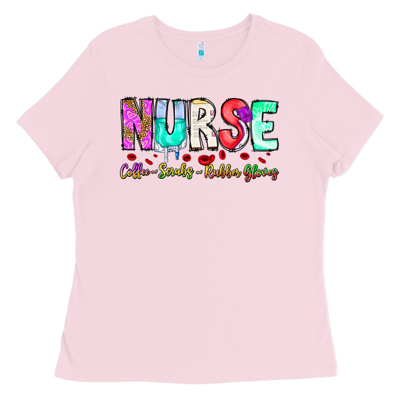 Nurse Coffee Scrubs Rubber Gloves Ladies Tee by CowhideDigitalArt | Teevron