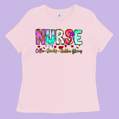 Nurse Coffee Scrubs Rubber Gloves Ladies Tee Designed By Cowhidedigitalart
