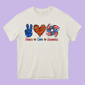Peace Love America Heavy Core Tee Designed By Jasminsmagicworld